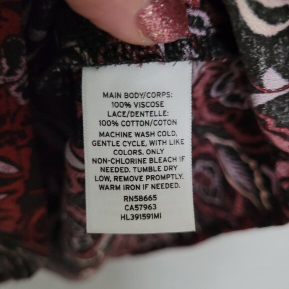 Hinge Black Coal Indigo Floral V-Neck Blouse Top Womens Size M Long Sleeve NWT - Picture 8 of 8